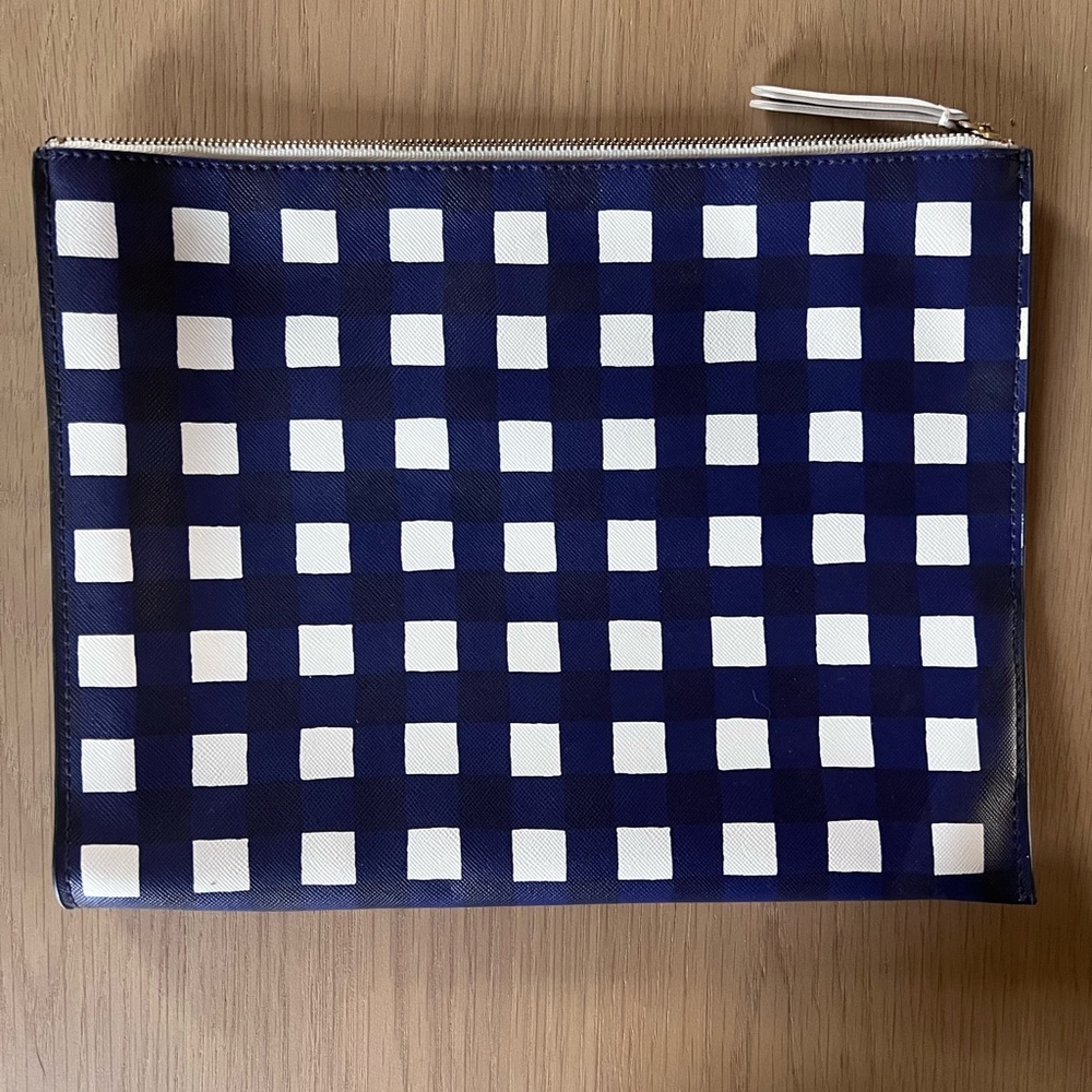 Blue and white checkered pouch/clutch